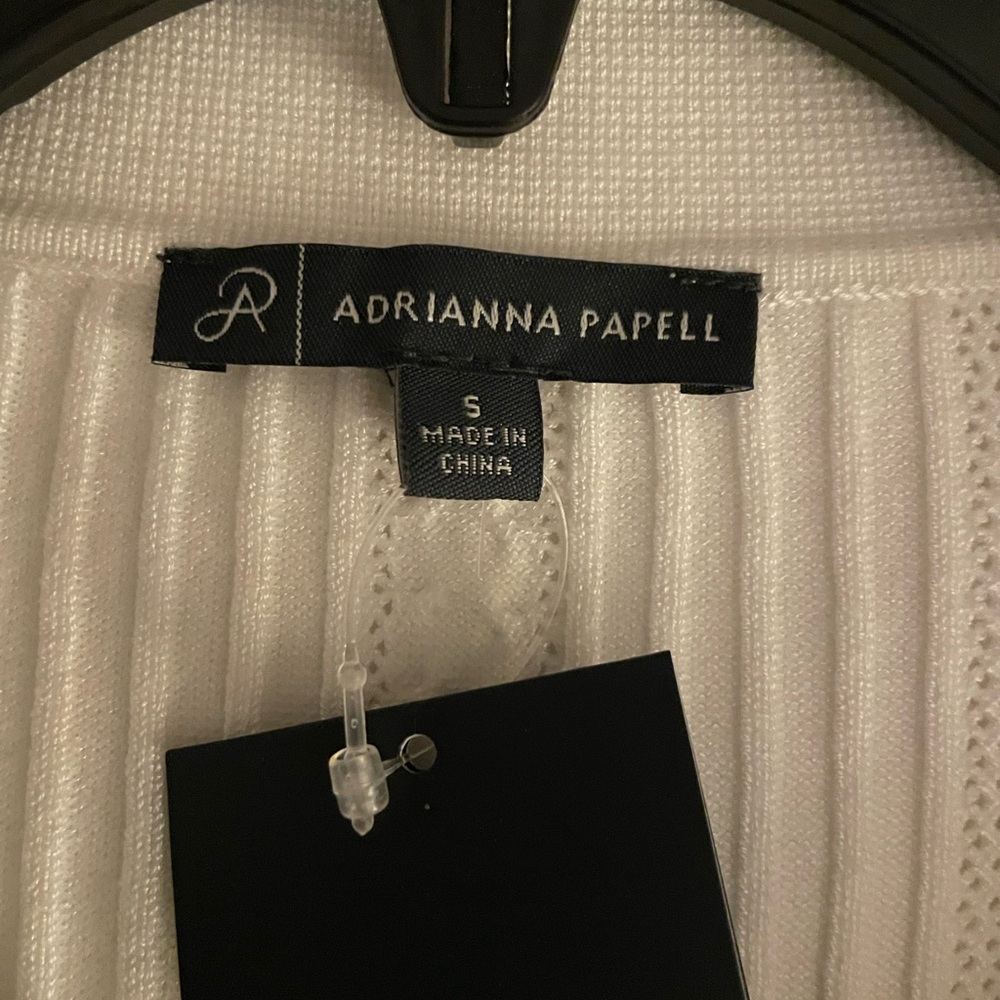 Adrianna Papell Short Sleeve Rib Knit Polo Sweater Top White/Black Trim NWT - Picture 3 of 7